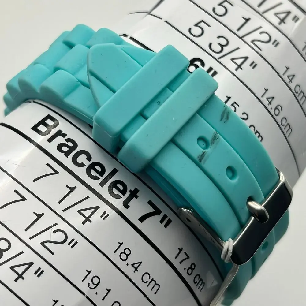 Geneva Crystal Bezel Turquoise Tone Silicon Band Women’s Fashion Watch, Working